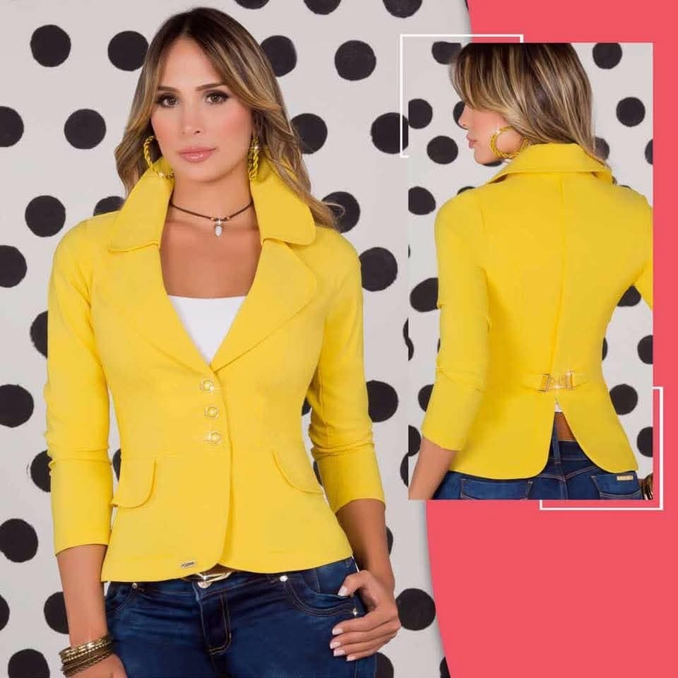 Hermosa chaqueta tipo blazer en color amarillo vibrante con - foto 1