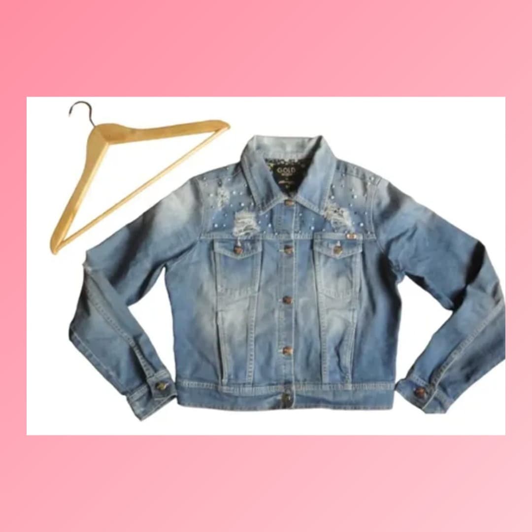 Hermosa chaqueta kenzo de jean con detalles rotos y aplicaciones d - foto 1