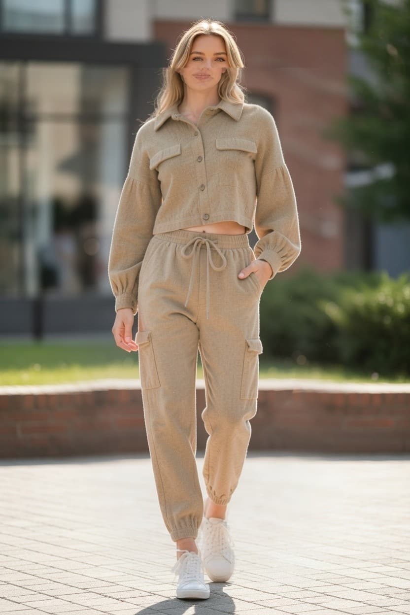 Hermoso conjunto de chaqueta y pantalón en pana color camel - foto 1