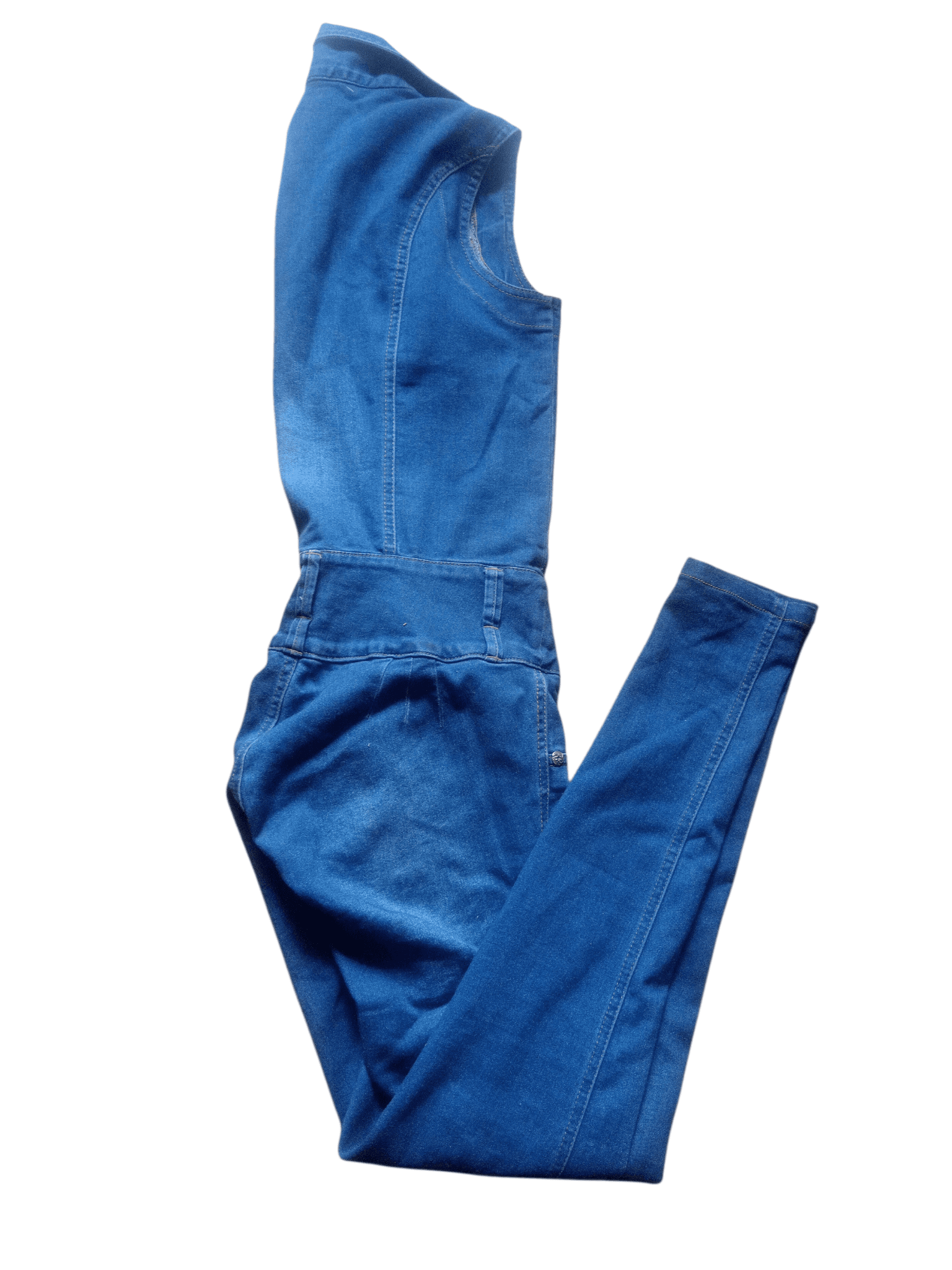 Hermoso enterizo largo en jean azul, sin mangas con cuello c - foto 1